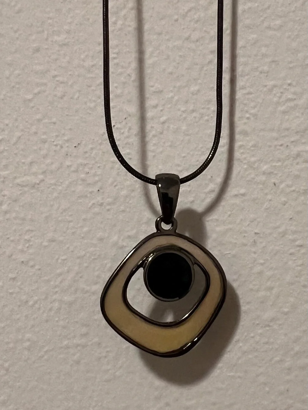 Lia Sophia Black and Cream Enamel Pendant Necklace